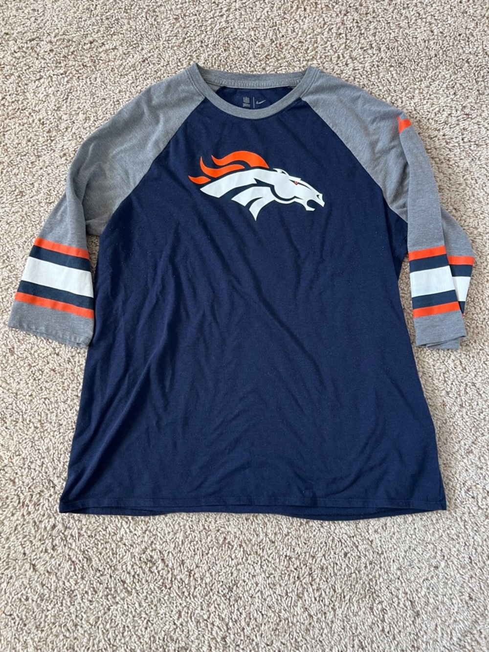 NFL Denver Broncos Navy, Gray & Orange 3/4 Sleeve Raglan Shirt